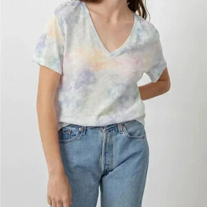 Rails Cara V-neck Slub Cotton Jersey Rainbow Tie Dye Tee Shirt Flawed XXL